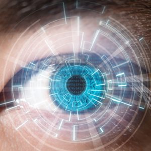 Oeil en gros plan avec effet de vue technologique Oeil en gros plan avec effet de vue technologique